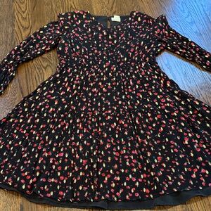 J. Crew Factory Black Dress with Red and Green Floral